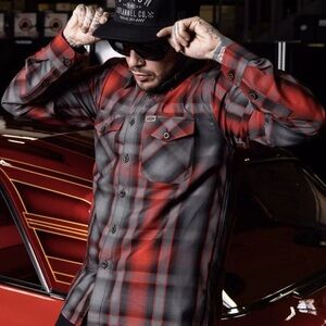 DIXXON Red and Gray Plaid Flannel Shirt